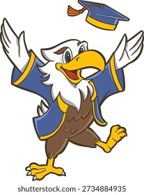 Happy Graduation Eagle Mascot Throwing Cap Cartoon Clipart