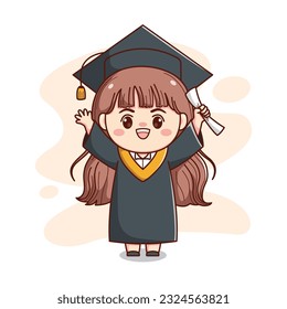 happy graduation girl with cap and gown cute kawaii chibi cartoon