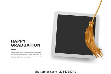 happy graduation with gold tassel with photo frame for graduate education collage party
