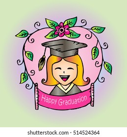 Happy Graduation greeting card with cute girl.