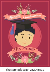 Happy Graduation Greeting Card With A Man In Red Background.