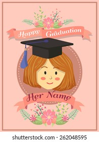 Happy Graduation Greeting Card With A Woman In Pink Background.