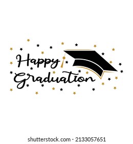 Happy Graduation. Hand drawn lettering for greeting, invitation card.
