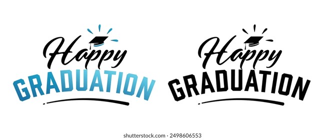 Happy graduation, hand drawn lettering. Flat logo vector template for greeting, invitation card.