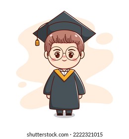 Happy Graduierung gut aussehender Junge mit Kappe, Ziegen und Gläser süße kawaii chibi Cartoon Zeichentrickgrafik