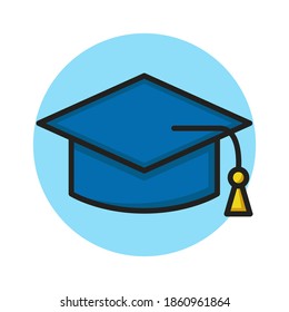 Happy Graduation Icon Filled Line Style. Graduate Celebration Vector Illustration. Graduation Cap Logo Sticker Symbol. Education Icon For Web and Print Template