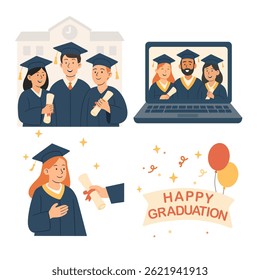 Happy graduation inscription on scroll.
