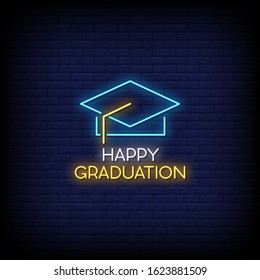 Happy Graduation Neon Signs Style Text Vector