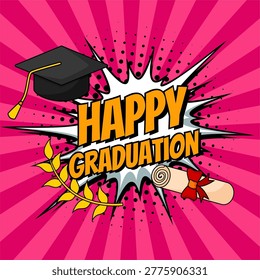 Happy Graduation Pop Art Comic Style Illustration