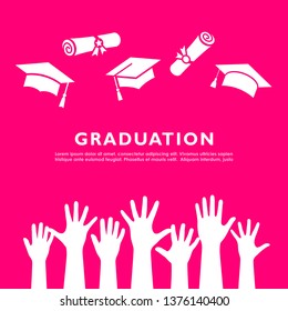 Happy graduation vector card design on pink background