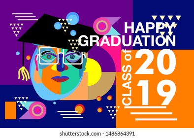 happy graduation, vector illustration of a graduating class of 2019. graphics elements for t-shirts, and the idea for the sign, badge or greeting card