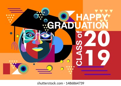 happy graduation, vector illustration of a graduating class of 2019. graphics elements for t-shirts, and the idea for the sign, badge or greeting card