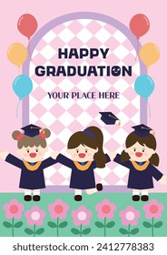 HAPPY GRADUATION VECTOR ILLUSTRATION TEMPLATE (KOREAN TRANSLATION : Congratulations on your graduation)