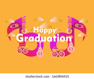 happy graduations, beautiful greeting card background or template banner with music theme. vector design illustration