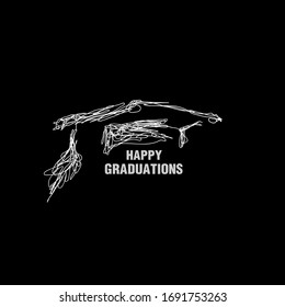 happy graduations cap llustration with scribble art or digital hand drawn for background or t-shirt design