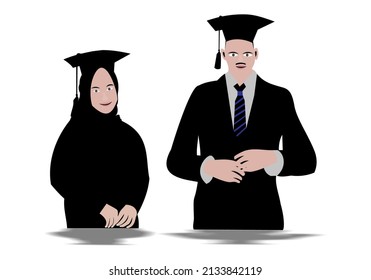 happy graduations icon female and male icon cartoon version on a white background