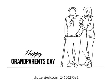 Happy Grand Parents Day Concept. Single line draw design vector graphic illustration.