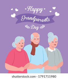 happy grand parents day with cute old people vector illustration design