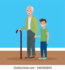 happy grandfather with grandchild holding hands vector illustration