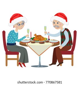 happy grandfather with a grandmother at a Christmas table