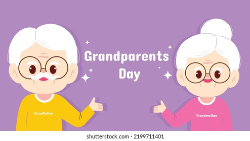 Happy Grandfather And Grandmother Old Couple Character Person Grandparents Cartoon Illustration