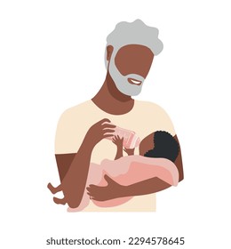 Happy grandfather holds his little grandson in his arms. Family time. Vector illustration in flat style isolated on white background.