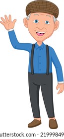 Happy Grandfather Waving Cartoon On White Background