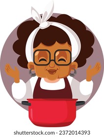 
Happy Grandma Cooking in a Pot Vector Cartoon Character Illustration
Elderly cook making a traditional vegetable stew using her own recipe 
