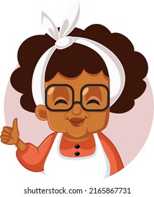 

Happy Grandma Making Appreciation Gesture Vector Illustration. Optimistic cheerful of black ethnicity granny holding thumbs up for approval
