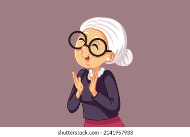 

Happy Grandmother Applauding Vector Cartoon Illustration. Grandma clapping with admiration feeling happy and supportive
