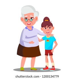 Happy Grandmother And Granddaughter Laughing In Harmony Vector. Isolated Illustration