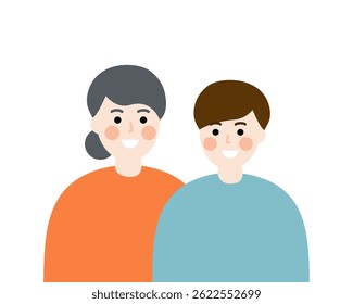 Happy grandmother and grandson portrait. Family, relationship, love, support concepts. Flat people character vector design isolated illustration. 