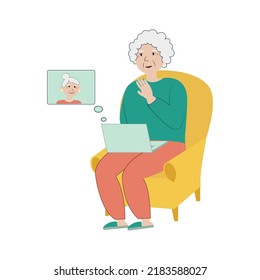 Happy grandmother with a laptop. An elderly woman talking to a friend via video link. the concept of mastering modern technology by the elderly