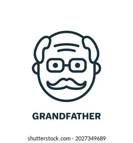 Happy Grandpa Face Line Icon. Old Senior Person Linear Pictogram. Old Grandfather Outline Icon. Retirement Concept. Editable Stroke. Isolated Vector Illustration.