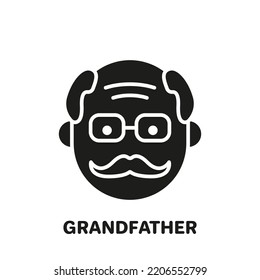 Happy Grandpa Face Silhouette Icon. Old Senior Person Pictogram. Old Grandfather Icon. Retirement Concept. Isolated Vector Illustration.