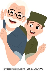 Happy Grandpa Soldier Grandson Reunion, happy Day of the Armed Forces