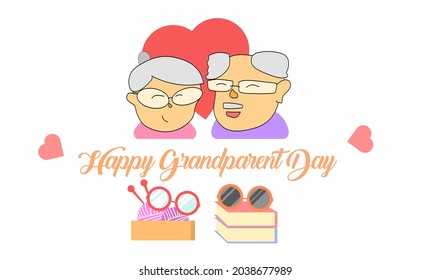 Happy Grandparent Day vector cute character illustration with Glasses, book, and Yarn ball