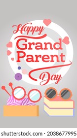 Happy Grandparent Day vector cute character illustration with Glasses, book, and Yarn ball