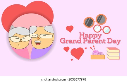 Happy Grandparent Day vector cute character illustration with Glasses, book, and Yarn ball