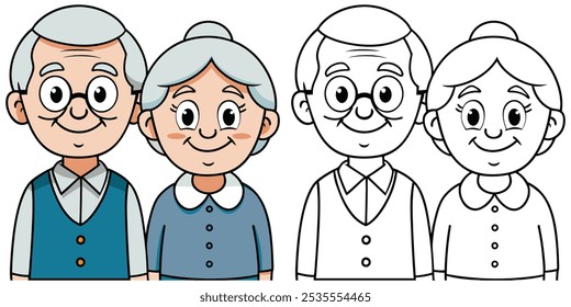 Happy Grandparents Cartoon Coloring Page For Kids