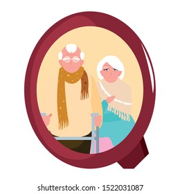 happy grandparents day - adorable couple grandparents frame picture vector illustration