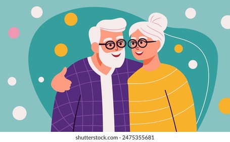 Happy Grandparents Day background. National Grandparents Day celebration. July 23. Cartoon vector illustration. greeting card, poster, banner. Calligraphy. Elderly. International Day for Older Persons