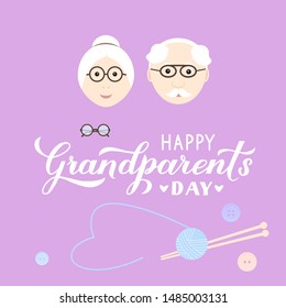 Happy Grandparents Day calligraphy hand lettering with cartoon grandmother and grandfather. Easy to edit vector template for Greeting card, banner, poster, postcard, t-shirt, mug, etc.