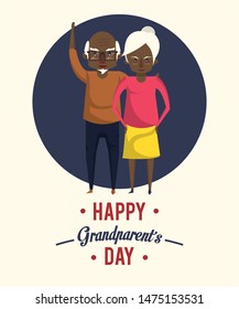 Happy grandparents day card with cute grandfather and grandmother couple cartoons vector illustration graphoc design.