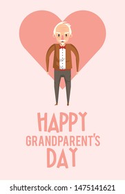 Happy grandparents day card with grandfather on heart frame cartoons ,vector illustration graphicdesign.