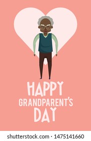 Happy grandparents day card with grandfather on heart frame cartoons ,vector illustration graphicdesign.
