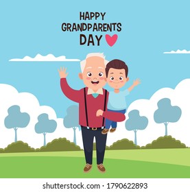 happy grandparents day card with grandfather and grandson vector illustration design