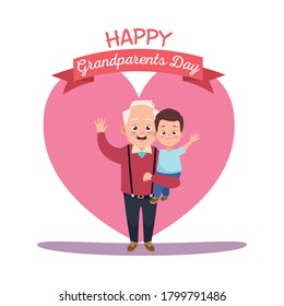 happy grandparents day card with grandfather and grandson vector illustration design