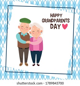 happy grandparents day card with old couple vector illustration design