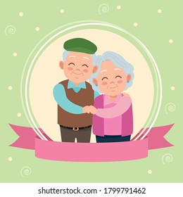 happy grandparents day card with old couple vector illustration design